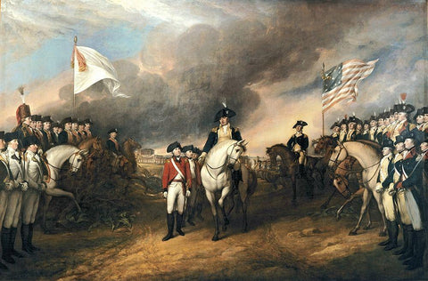 Surrender of Lord Cornwallis White Modern Wood Framed Art Print with Double Matting by Trumbull, John