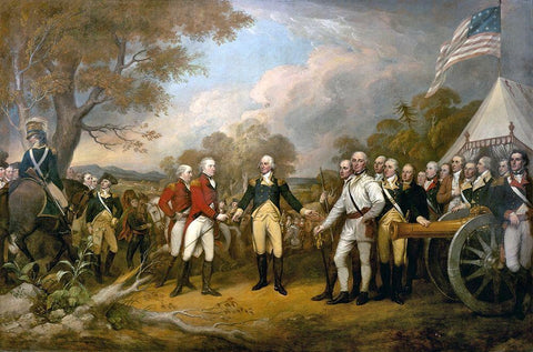Surrender of General Burgoyne White Modern Wood Framed Art Print with Double Matting by Trumbull, John