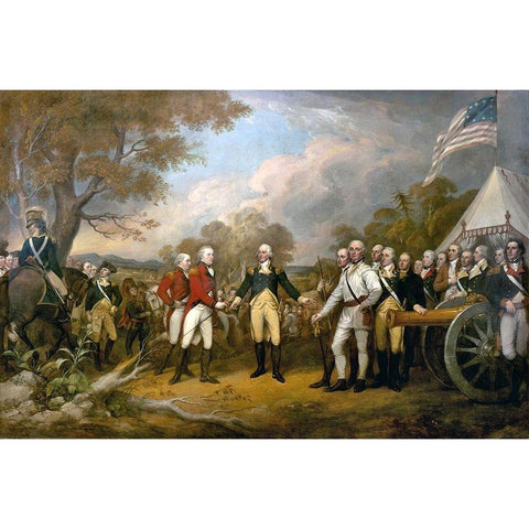 Surrender of General Burgoyne Black Modern Wood Framed Art Print by Trumbull, John