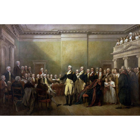 General George Washington Resigning his Commission Black Modern Wood Framed Art Print by Trumbull, John