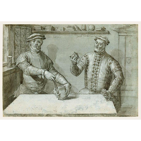 A Double Portrait of Hans Furraht and Jacob von der Burch Gold Ornate Wood Framed Art Print with Double Matting by Ludget, Tom Ring