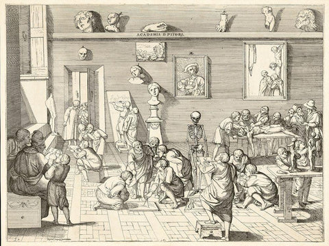 Academia dpitori Black Ornate Wood Framed Art Print with Double Matting by Alberti, Pietro Francesco