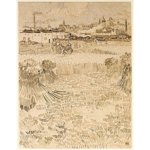 Arles:  View from the Wheatfields White Modern Wood Framed Art Print by van Gogh, Vincent