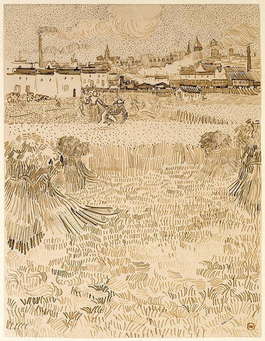 Arles:  View from the Wheatfields Black Ornate Wood Framed Art Print with Double Matting by van Gogh, Vincent