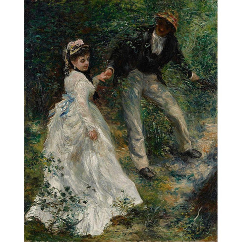 La Promenade Gold Ornate Wood Framed Art Print with Double Matting by Renoir, Pierre-Auguste