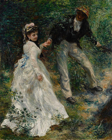 La Promenade White Modern Wood Framed Art Print with Double Matting by Renoir, Pierre-Auguste