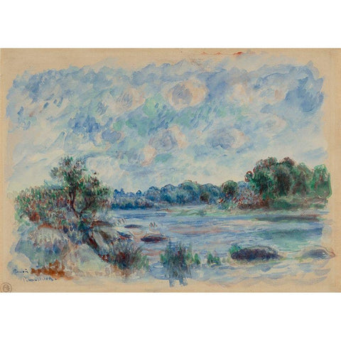 Landscape at Pont-Aven Gold Ornate Wood Framed Art Print with Double Matting by Renoir, Pierre-Auguste