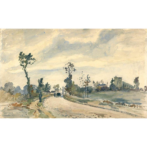 Louveciennes, Route de Saint-Germain White Modern Wood Framed Art Print by Pissarro, Camille