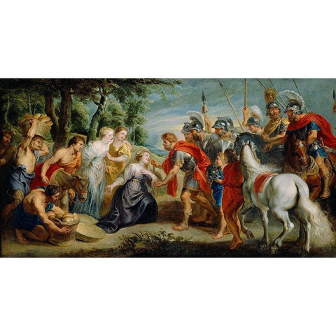 David Meeting Abigail White Modern Wood Framed Art Print by Rubens, Peter Paul