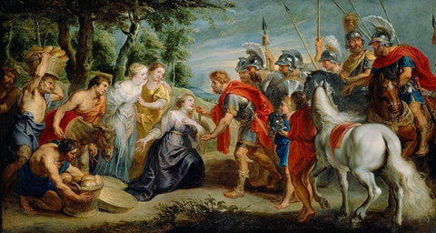 David Meeting Abigail White Modern Wood Framed Art Print with Double Matting by Rubens, Peter Paul