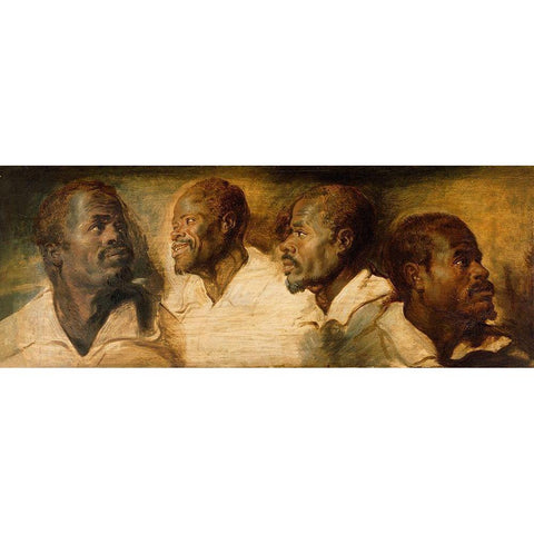 Four Studies of a Male Head White Modern Wood Framed Art Print by Rubens, Peter Paul