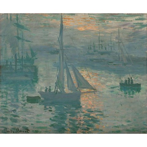 Sunrise (Marine) White Modern Wood Framed Art Print by Monet, Claude