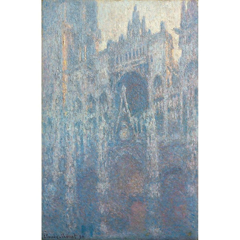 The Portal of Rouen Cathedral in Morning Light Gold Ornate Wood Framed Art Print with Double Matting by Monet, Claude