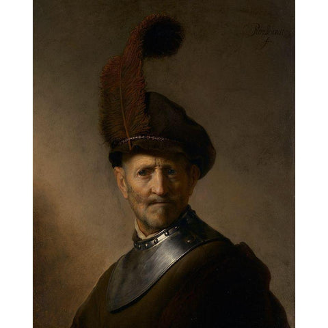 An Old Man in Military Costume Black Modern Wood Framed Art Print with Double Matting by van Rijn, Rembrandt Harmensz