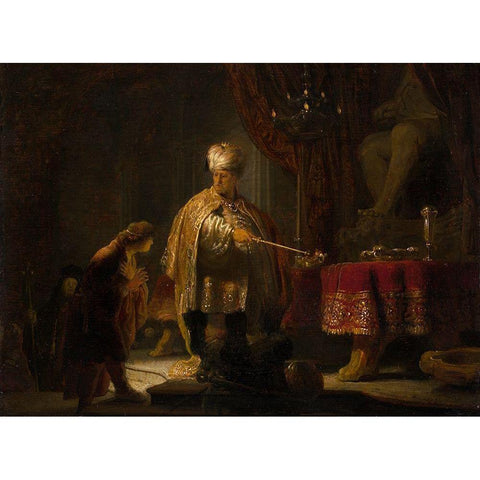 Daniel and Cyrus Before the Idol Bel White Modern Wood Framed Art Print by van Rijn, Rembrandt Harmensz