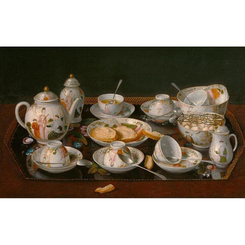 Still Life: Tea Set Black Modern Wood Framed Art Print with Double Matting by Liotard, Jean-Etienne