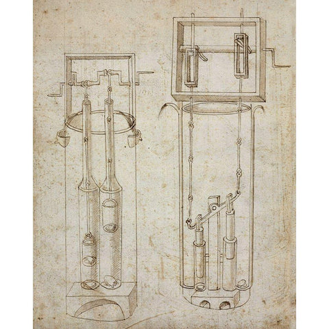 Folio 5: two piston pumps Gold Ornate Wood Framed Art Print with Double Matting by Martini, Francesco di Giorgio