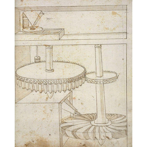 Folio 44: mill powered by horizontal wheel White Modern Wood Framed Art Print by Martini, Francesco di Giorgio
