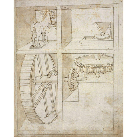 Folio 43: mill powered by horse White Modern Wood Framed Art Print by Martini, Francesco di Giorgio