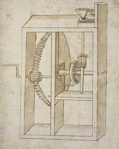 Mill powered by crank Black Ornate Wood Framed Art Print with Double Matting by Martini, Francesco di Giorgio