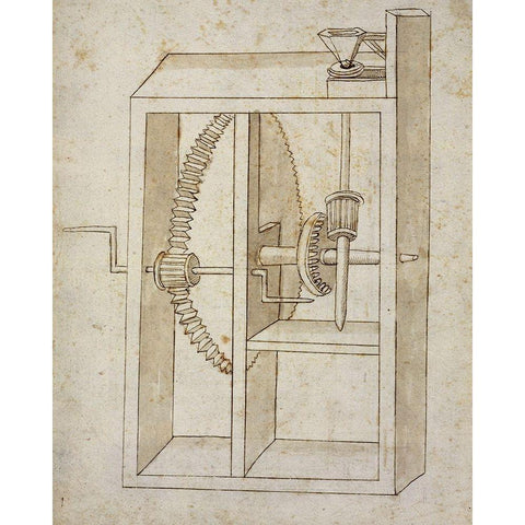 Mill powered by crank Black Modern Wood Framed Art Print by Martini, Francesco di Giorgio