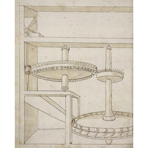 Folio 40: mill with horizontal water wheel Black Modern Wood Framed Art Print by Martini, Francesco di Giorgio