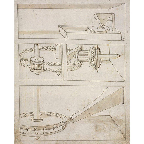 Mill with horizontal water wheel Gold Ornate Wood Framed Art Print with Double Matting by Martini, Francesco di Giorgio