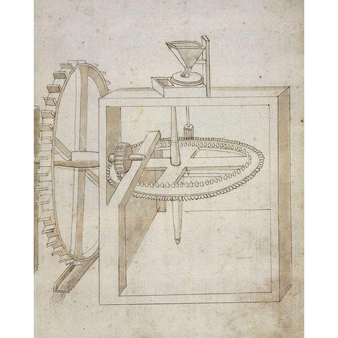 Folio 22: mill powered by undershot water wheel Black Modern Wood Framed Art Print with Double Matting by Martini, Francesco di Giorgio