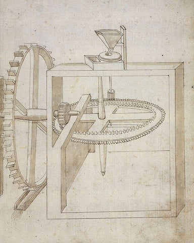 Folio 22: mill powered by undershot water wheel White Modern Wood Framed Art Print with Double Matting by Martini, Francesco di Giorgio