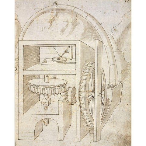 Folio 15: mill Black Modern Wood Framed Art Print by Martini, Francesco di Giorgio