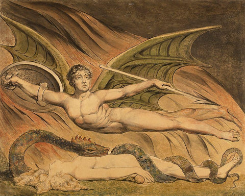 Satan Exulting over Eve White Modern Wood Framed Art Print with Double Matting by Blake, William