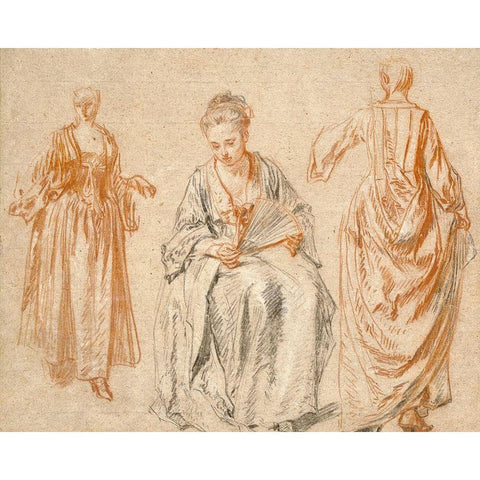 Studies of Three Women White Modern Wood Framed Art Print by Watteau, Jean-Antoine
