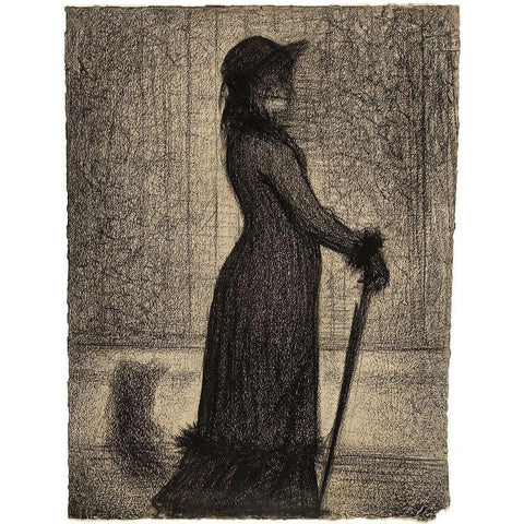 Une elegante (Woman Strolling) Black Modern Wood Framed Art Print with Double Matting by Seurat, Georges