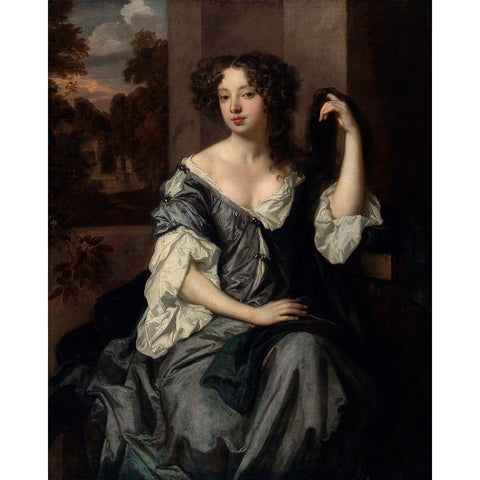 Portrait of Louise de Keroualle, Duchess of Portsmouth Black Modern Wood Framed Art Print with Double Matting by Lely, Peter