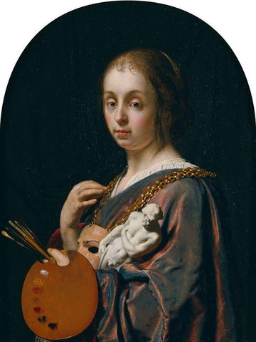 Pictura (An Allegory of Painting) White Modern Wood Framed Art Print with Double Matting by van Mieris, Frans