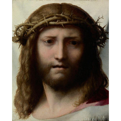 Head of Christ White Modern Wood Framed Art Print by Allegri, Antonio