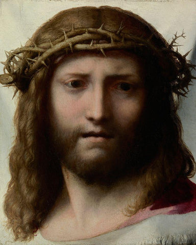 Head of Christ Black Ornate Wood Framed Art Print with Double Matting by Allegri, Antonio