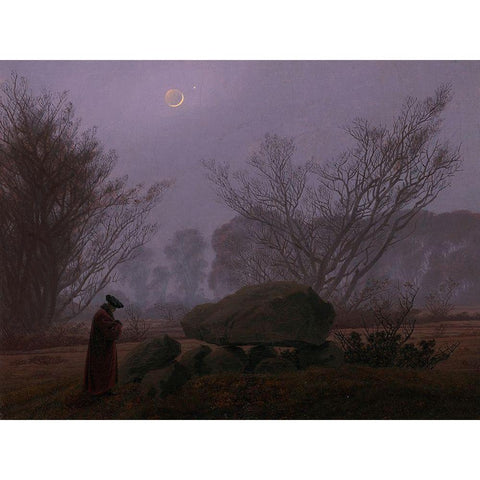 A Walk at Dusk White Modern Wood Framed Art Print by Friedrich, Caspar David