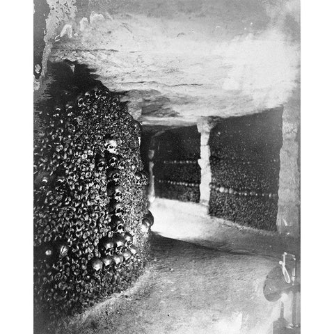 Paris, 1861 - View in the Catacombs Black Modern Wood Framed Art Print with Double Matting by Tournachon, Gaspard Felix