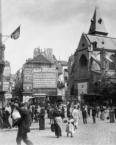 Paris, 1898-1900 - Place Saint-Medard White Modern Wood Framed Art Print with Double Matting by Atget, Eugene