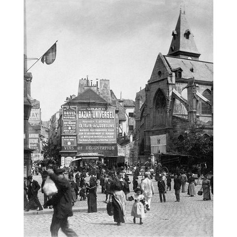 Paris, 1898-1900 - Place Saint-Medard Black Modern Wood Framed Art Print with Double Matting by Atget, Eugene