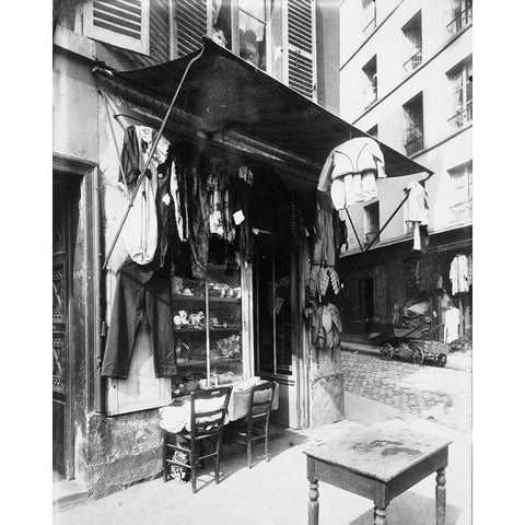 Paris, 1911 - Costume Shop, rue de la Corderie White Modern Wood Framed Art Print by Atget, Eugene