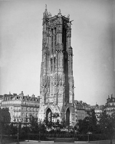 Paris, 1857-1859 - The Tour St. Jacques Black Ornate Wood Framed Art Print with Double Matting by Le Gray, Gustave