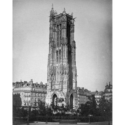 Paris, 1857-1859 - The Tour St. Jacques Black Modern Wood Framed Art Print with Double Matting by Le Gray, Gustave