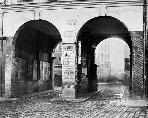 Paris, about 1865 - The Double Doorway, rue de la Ferronnerie White Modern Wood Framed Art Print with Double Matting by Marville, Charles