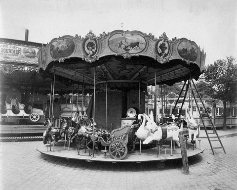 Paris, 1923 - Fete du Trone, Street Fair White Modern Wood Framed Art Print with Double Matting by Atget, Eugene