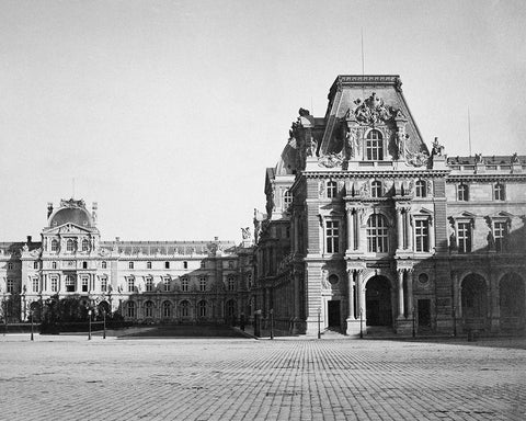 Paris, 1859 - Mollien Pavilion, the Louvre Black Ornate Wood Framed Art Print with Double Matting by Le Gray, Gustave