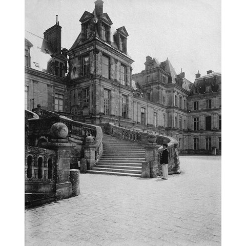 Fountainebleau, 1903 - Cour des Adieux White Modern Wood Framed Art Print by Atget, Eugene