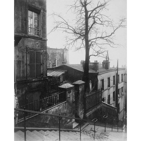 Paris, 1921 - Staircase, Montmartre Black Modern Wood Framed Art Print with Double Matting by Atget, Eugene