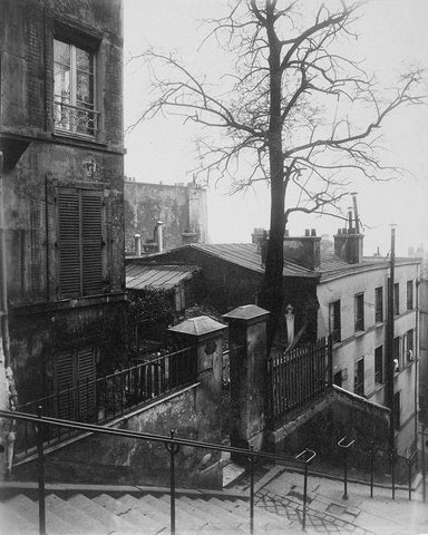 Paris, 1921 - Staircase, Montmartre White Modern Wood Framed Art Print with Double Matting by Atget, Eugene